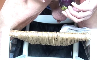 Old Gaping Ass Takes A Big Eggplant