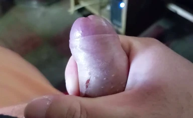 Approach to my cock with ejaculation, pulling milk